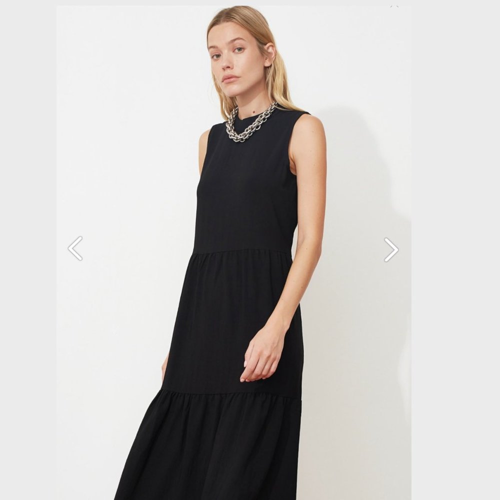 Organic Cotton Black Wide Cut Maxi Dress - Picture 4 of 9